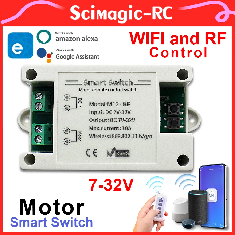 

DC 7-32 В 12 В 24 В с использованием Ewelink WIFI и 433 RF пульта дистанционного управления мотор переключатель таймер реле модуль контроллер Alexa Google Home