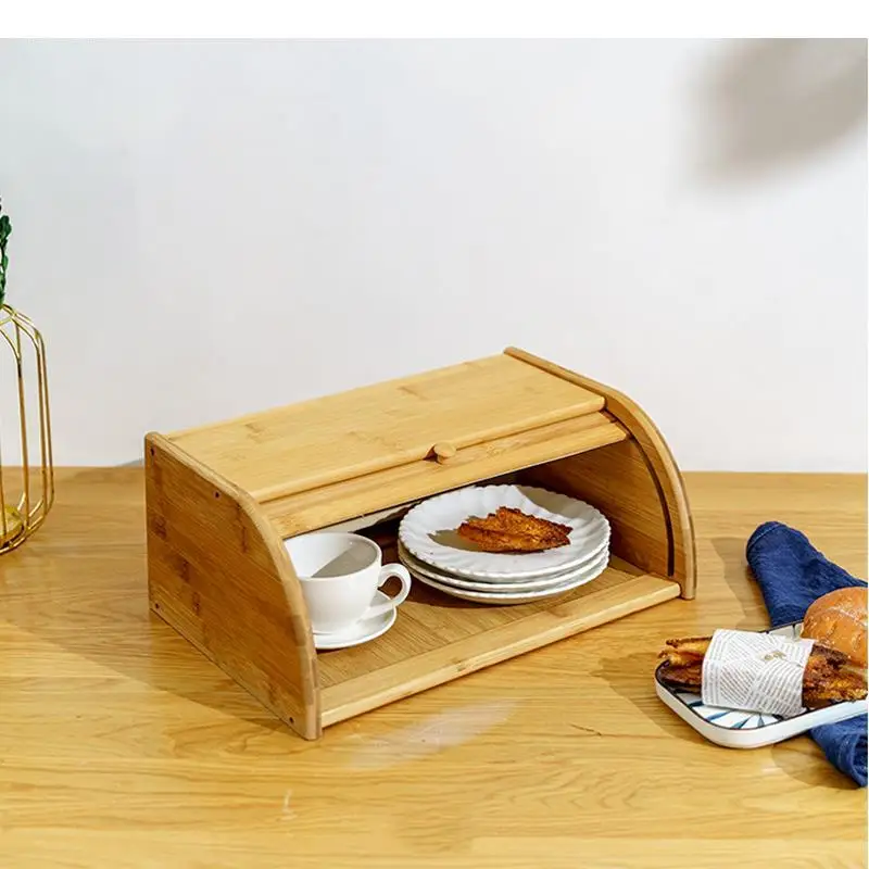 Bamboo Storage Box Bread Home Kitchen Food Organizer Pan Cut Loaf Rack Boxes Cake Bins