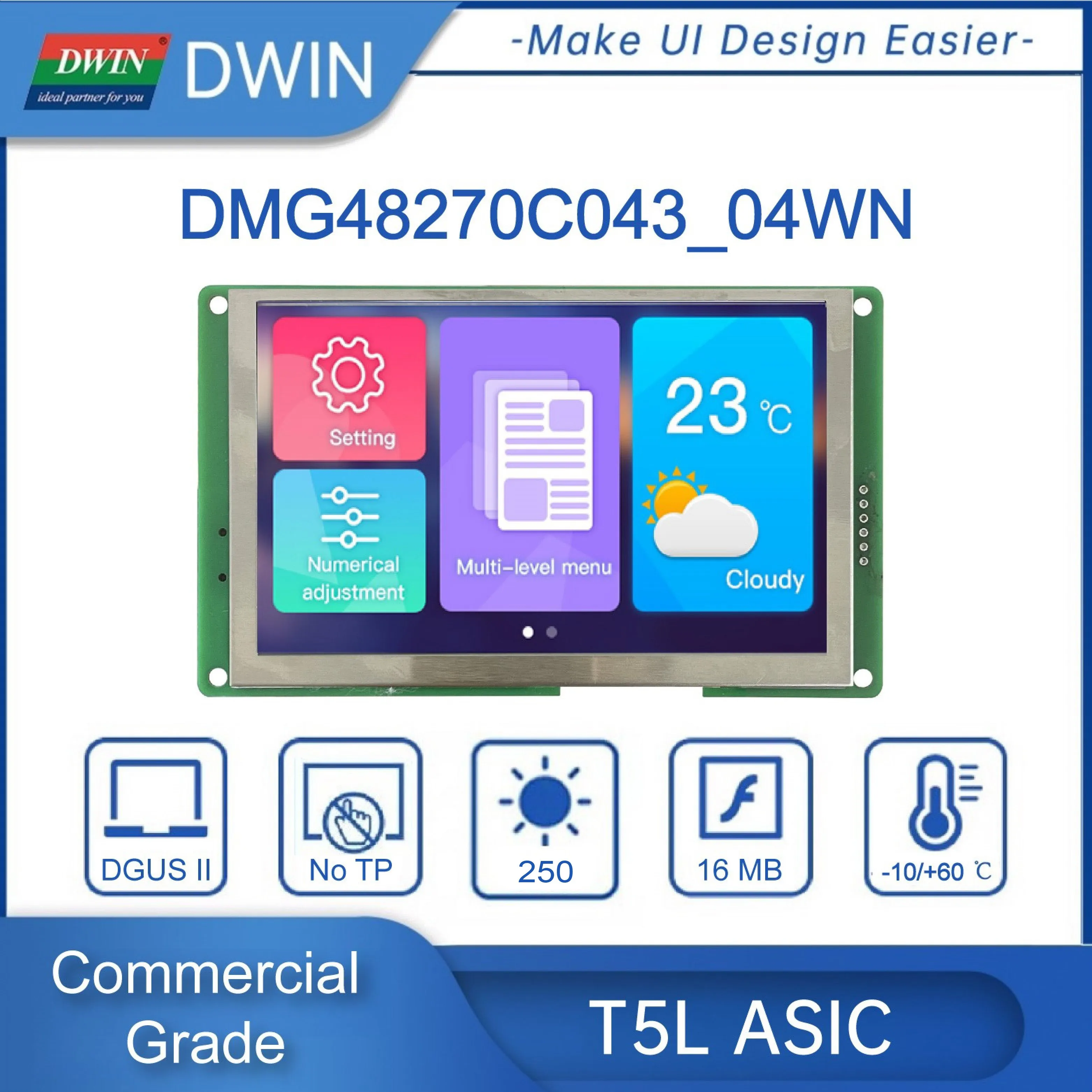 DWIN 4.3 Inch 480*272 TFT LCD Display for Arduino Nano TN Screen Touch Panel Smart UART LCM monitors DMG48270C043_04W