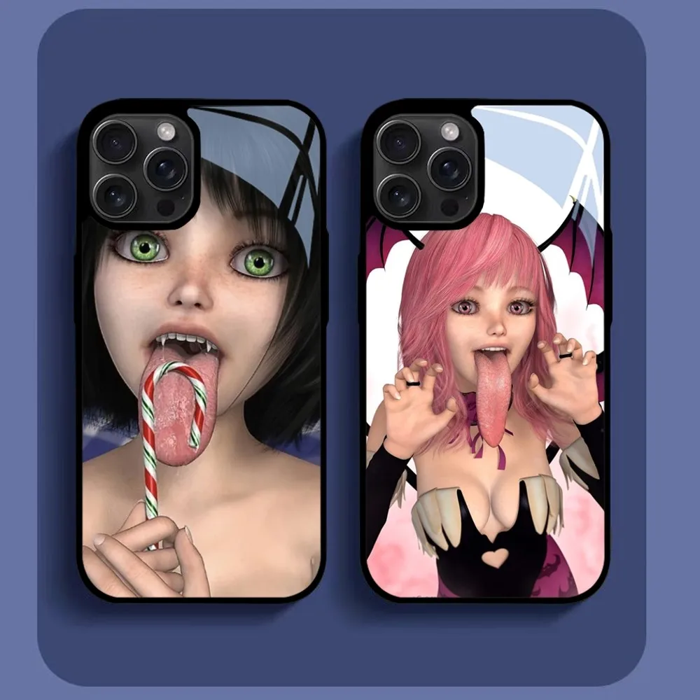 

Saftkeur Open Mouth Girl 3D Phone Case For IPhone16 15 14 13 12 11 Pro Xs Max Mini XR X 7 8 Plus Luxury Mirror Hard Funda