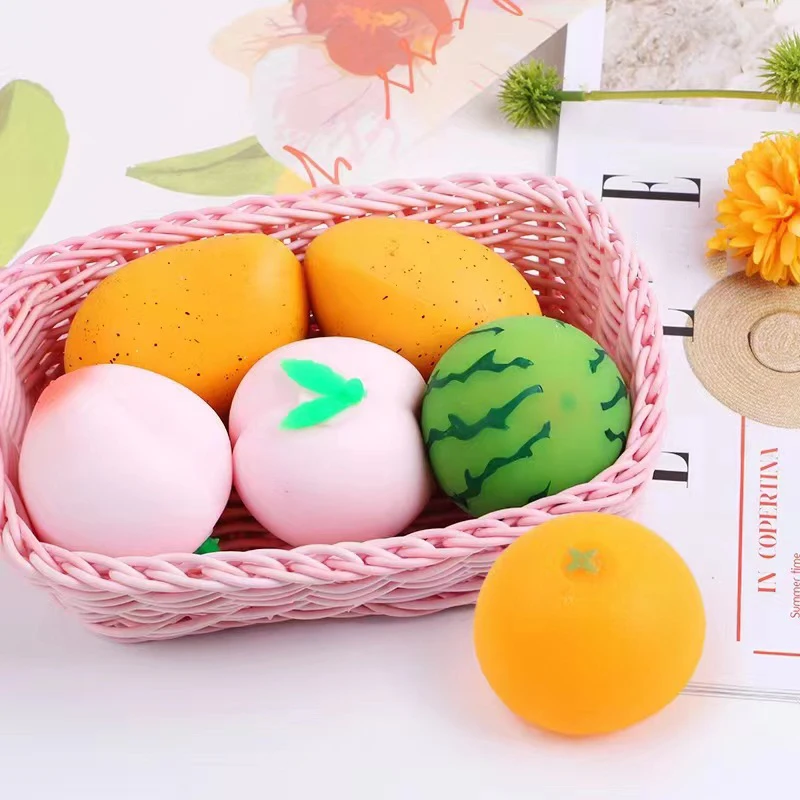 Summer Simulation Funny Fruit Watermelon Orange Left Restless Toy To Relieve Stress Stress Ball Slow Rebound Mini Sensory Toy