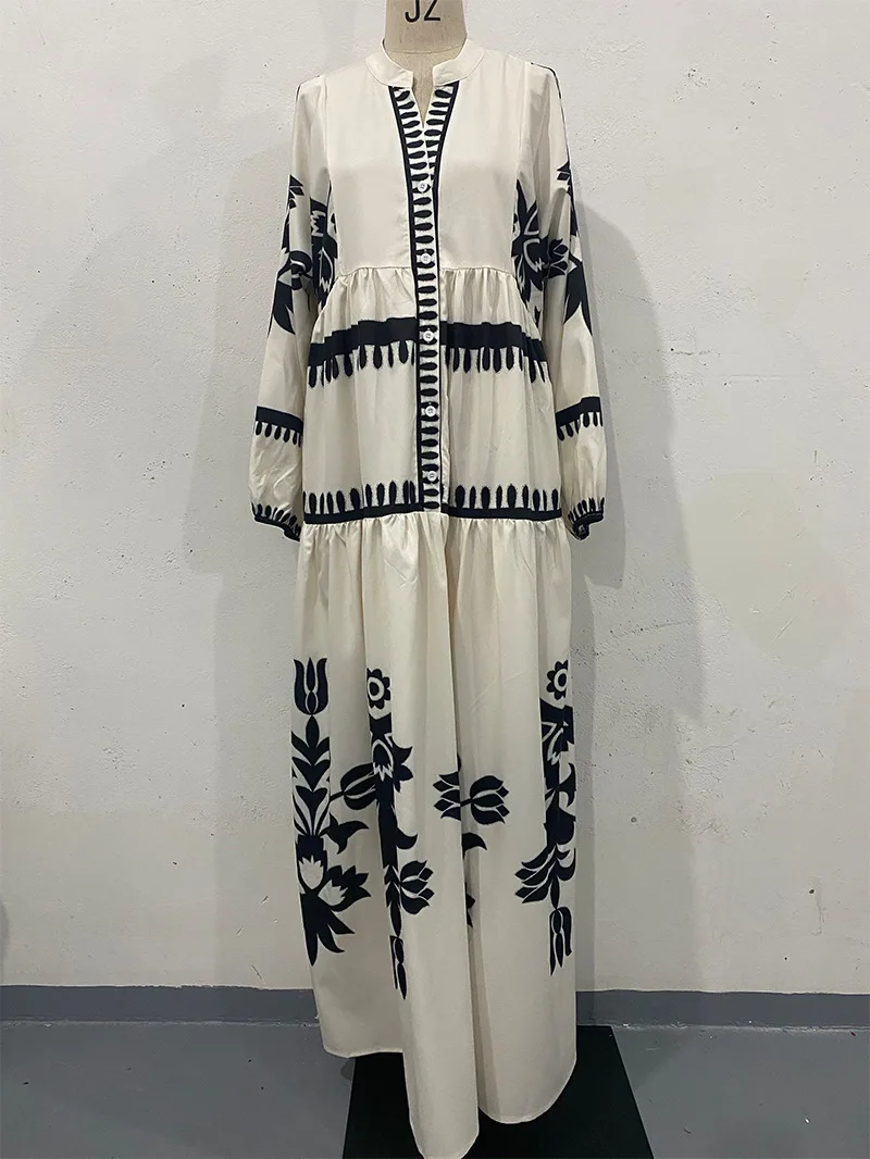 Abaya Muslim Dress Party Women Long Robe Print Jalabiya Eid Ramadan Morocco Dubai Abayas Kaftan Islam Arab Modest Vestidos