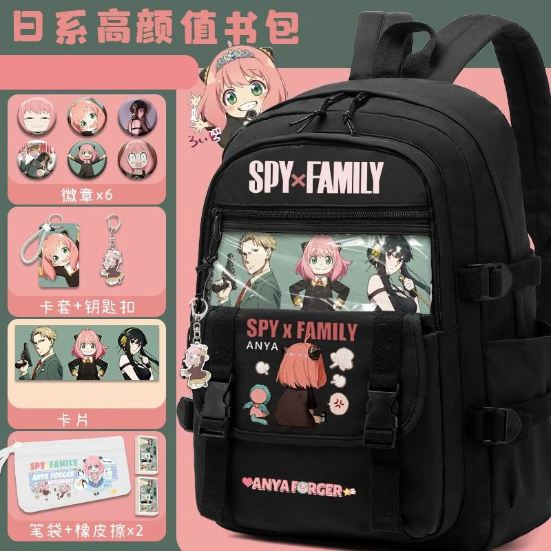 31×44×13cm White Black, Spy x Family, Student Kids Teens School Bags, Large Capacity Mochilas Anime Backpacks For Girls Boys