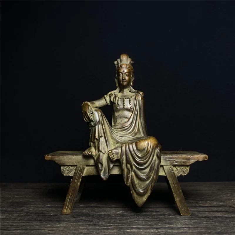 Antique Miscellaneous Retro Bench Guanyin Bodhisattva/Buddha Statue Free Guanyin Statue Feng Shui Worship Decoration Large