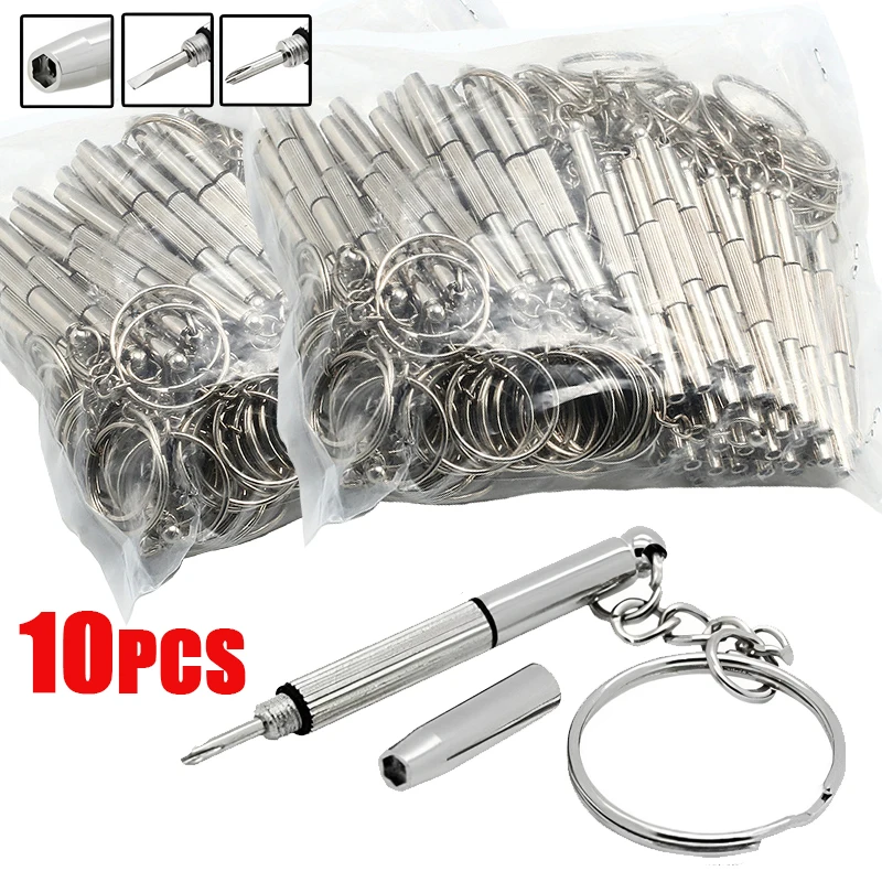 10PCS Eyeglass Screwdriver 3in1 Sunglass Watch Repair Kit With Keychain Portable Hand Tools Screwdriver Stainless Steel Tools