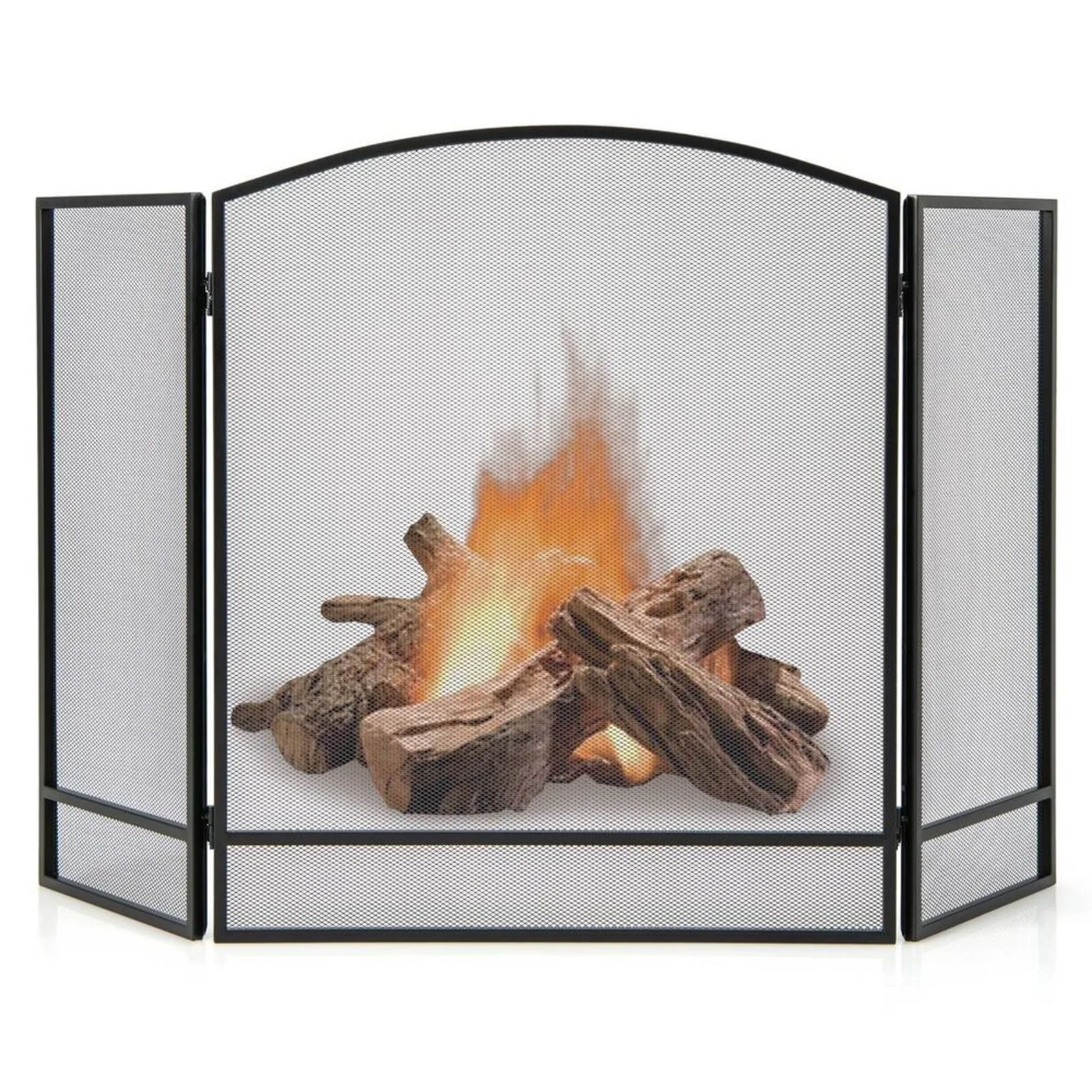 

3-Panel Fireplace Screen Foldable Wrought Metal Iron Mesh Fire Spark Guard United States