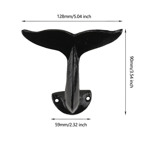 Imagen 2 del producto Ganchos de pared de hierro fundido con cola de ballena, colgador de toallas, ganchos decorativos con tema náutico, soporte para albornoz, ganchos para mochila, soporte para ropa y sombrero