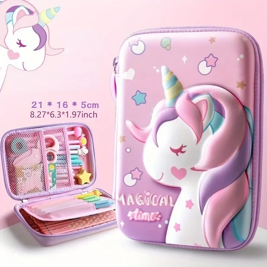 Pink Unicorn Pencil Case Large Capacity Storage Box Student Stationery Box Zipper Storage Box Birthday Gift Student Supplies