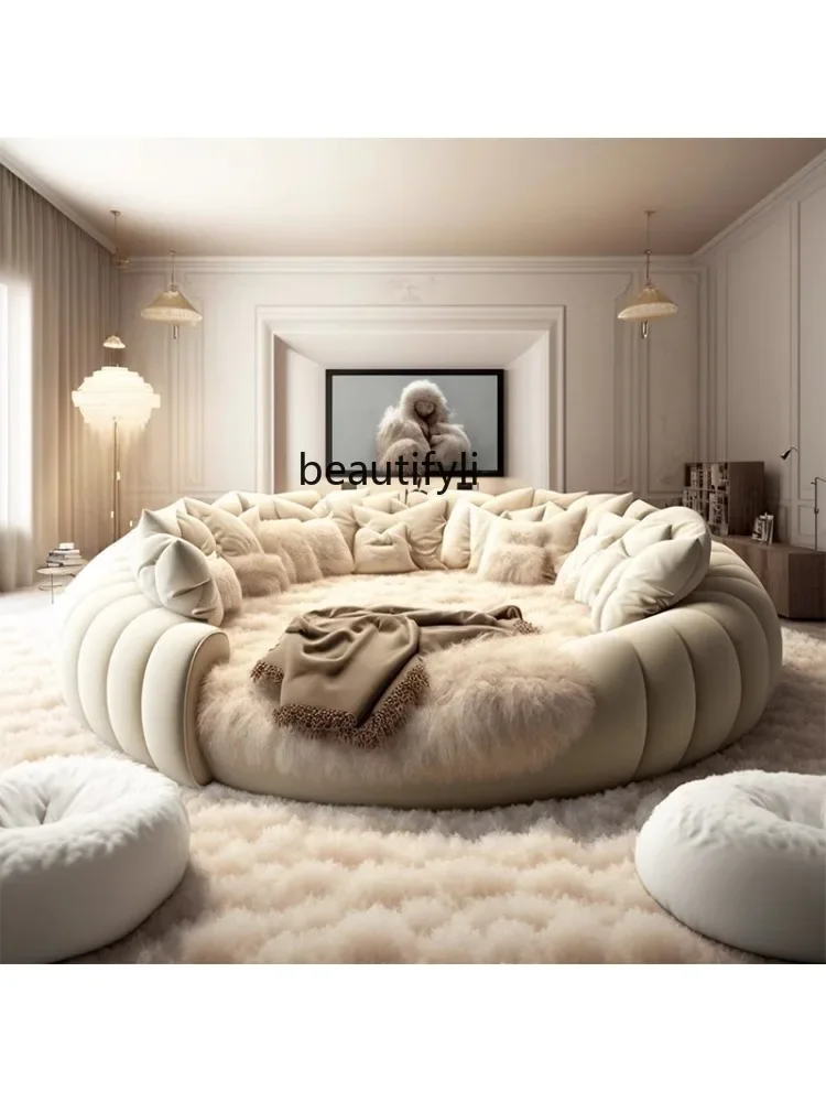 round Bed Double Marriage Bed Modern Simple Home Hotel 2M Serena Large round Cream Wind Bed in Master Bedroom