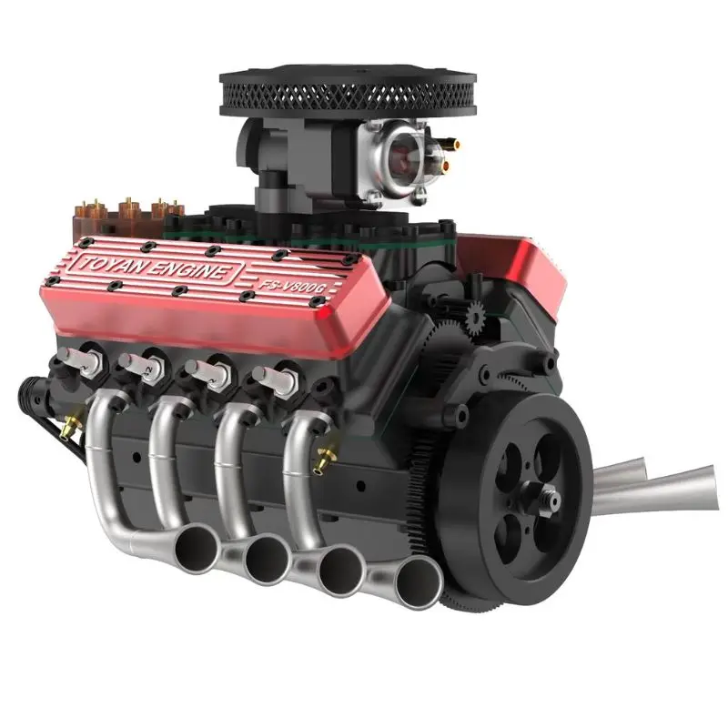 TOYAN-modelo de motor V8 de cuatro tiempos, Kit de modelo de ensamblaje de engranaje independiente doble refrigerado por agua mecánico de Metal