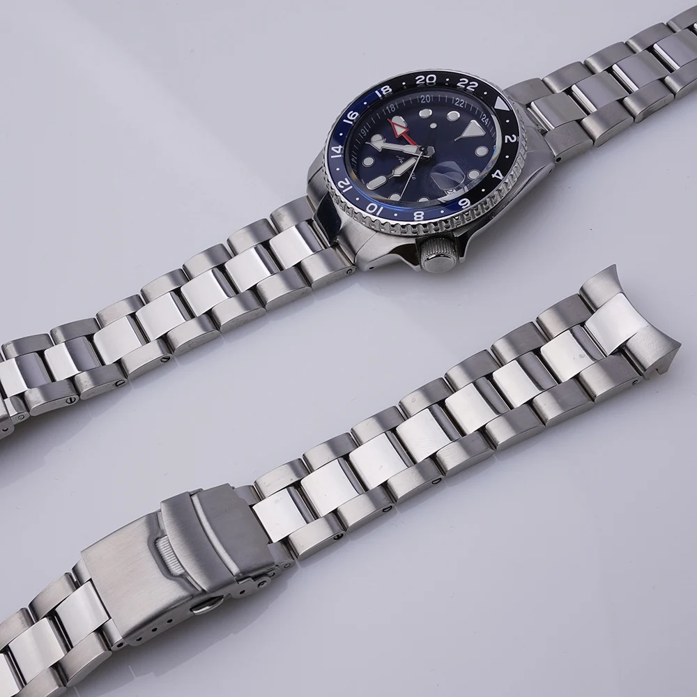 

Carlywet Strap For Seiko SKX007 SSK001 22mm Silver Curved-End Watch Band Bracelet 316L Stainless Steel Links Double Push Clasp