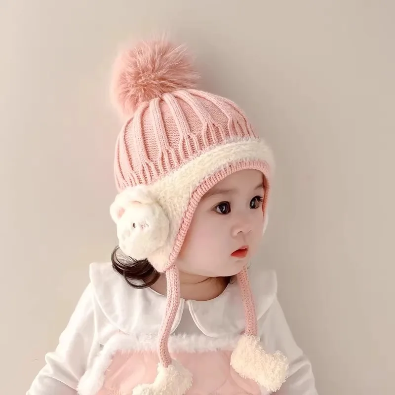 

Cute and Sweet Baby Hat, Autumn and Winter Warm Knitted Hat for Infants, Unisex Earflap Beanie for Babies and Toddlers