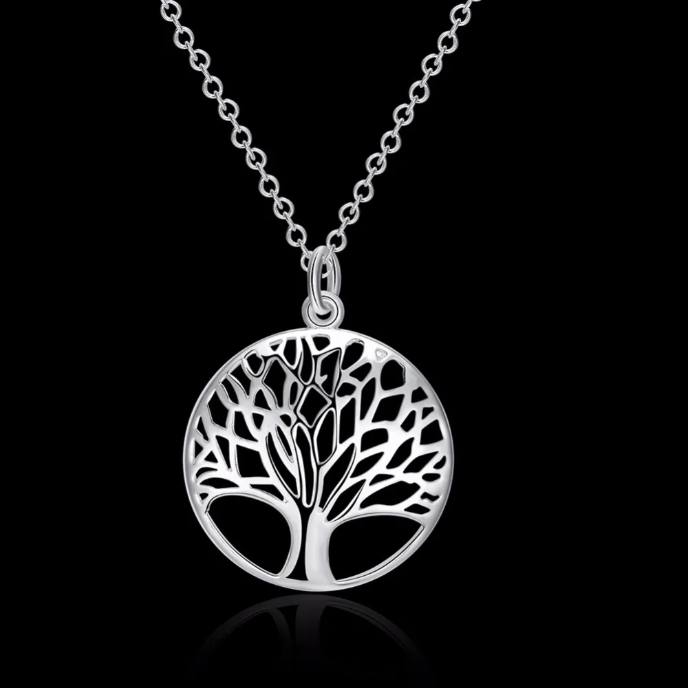 Hot Tree Of Life Crystal Round Small Pendant Necklace 925 Sterling Silver Bijoux Collier Elegant Women Jewelry Gift