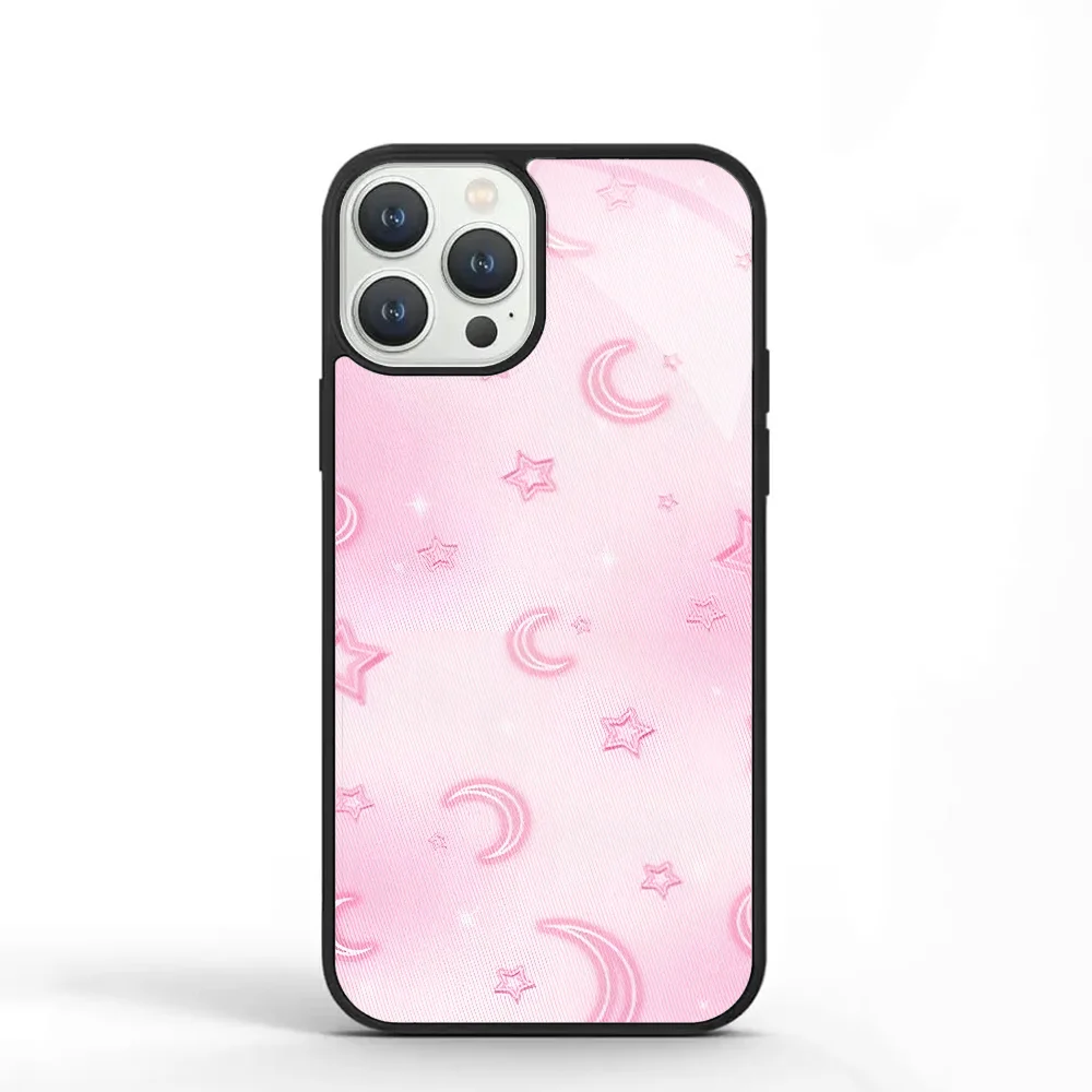 

Pink Moon And Star Phone Case For IPhone 11 12 13 14 15 Plus Pro Max Mirror Acrylic PC TPU Cover