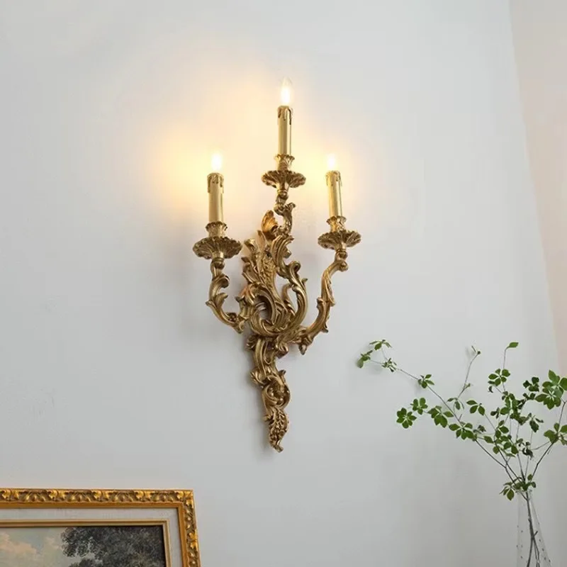 

Vintage Candle Lamp French Full Copper Wall Lamp Living Room Dining Room Bedroom Corridor Atmospheric Luxury Villa Lighting Led