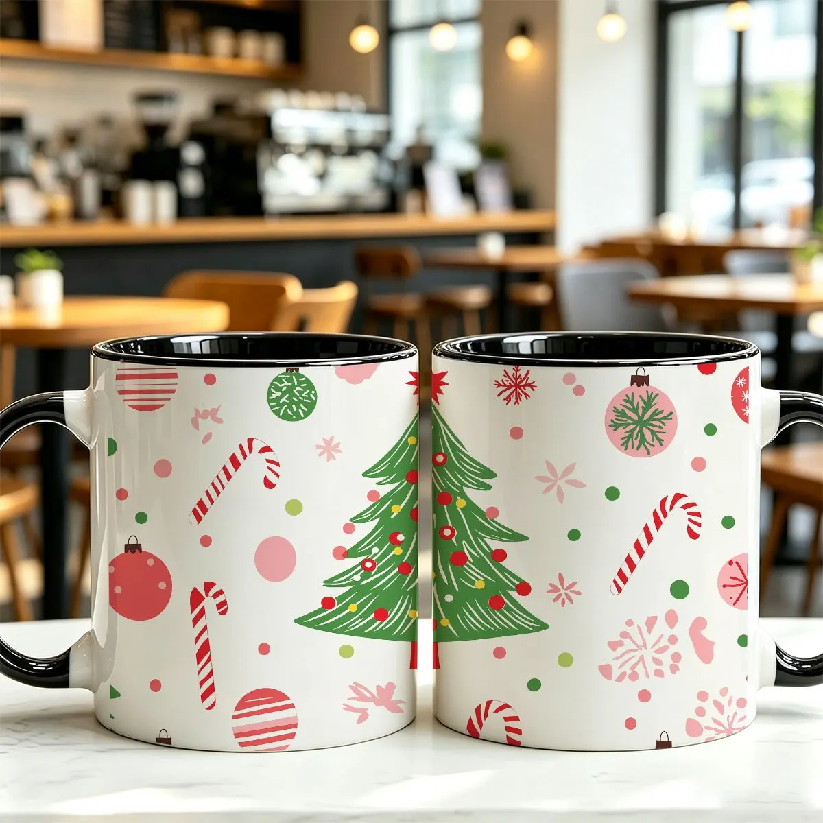 1pc 11oz Multicolor Mug Festive Christmas Tree Candy Cane Ornament Pattern Daily Use Ideal Gift for Family Friends Colleagues During Holiday Season