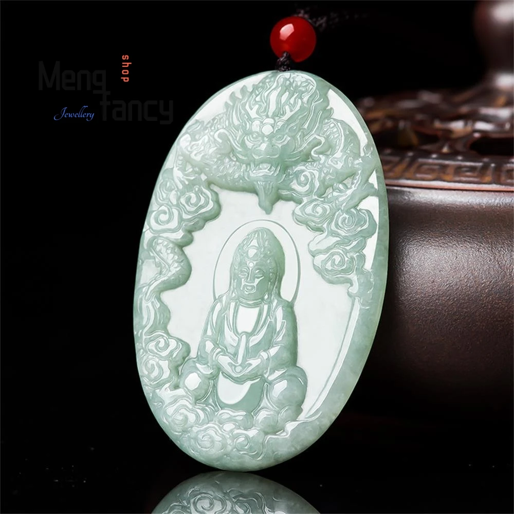 Natural Myanmar A-goods Jadeite Divine Dragon Protect The Lord Goddess Of Mercy Icy Jade Pendant Best Selling Fashion Jewelry