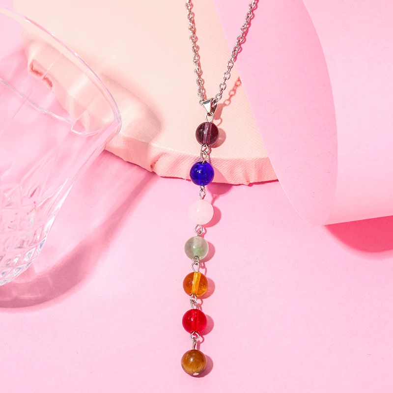 7 Chakra Beads Stone Pendant Necklace Women Yoga Healing Balancing Maxi Chakra Choker Bracelet Bijoux Femme Jewelry Set