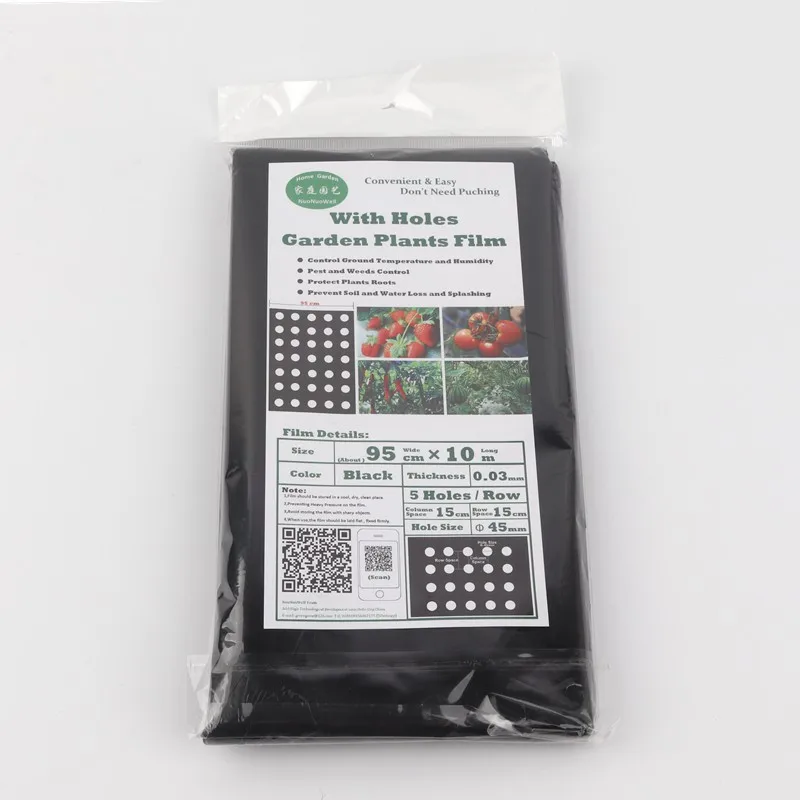 5Holes 95cmx10m 0.03mm Black Mulch Film for Gardening Plants Perforated PE Film Mulching Membrane for Strawberry