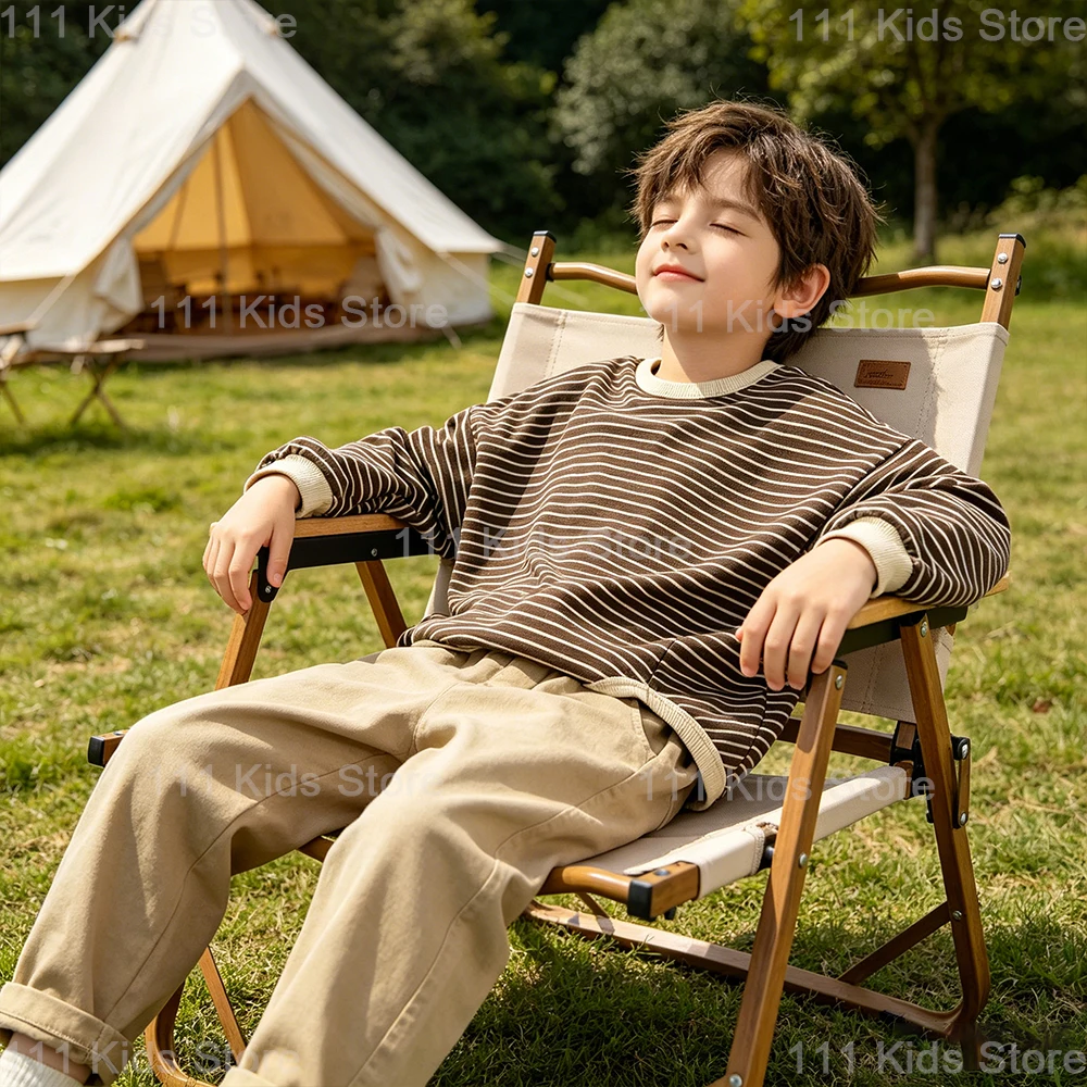 

Korean Style Children Casual Khaki Sets Striped T-shirt and Pants 2Pcs Sets Boys Girls Spring Autumn Suit Kids Outdoor Clothing