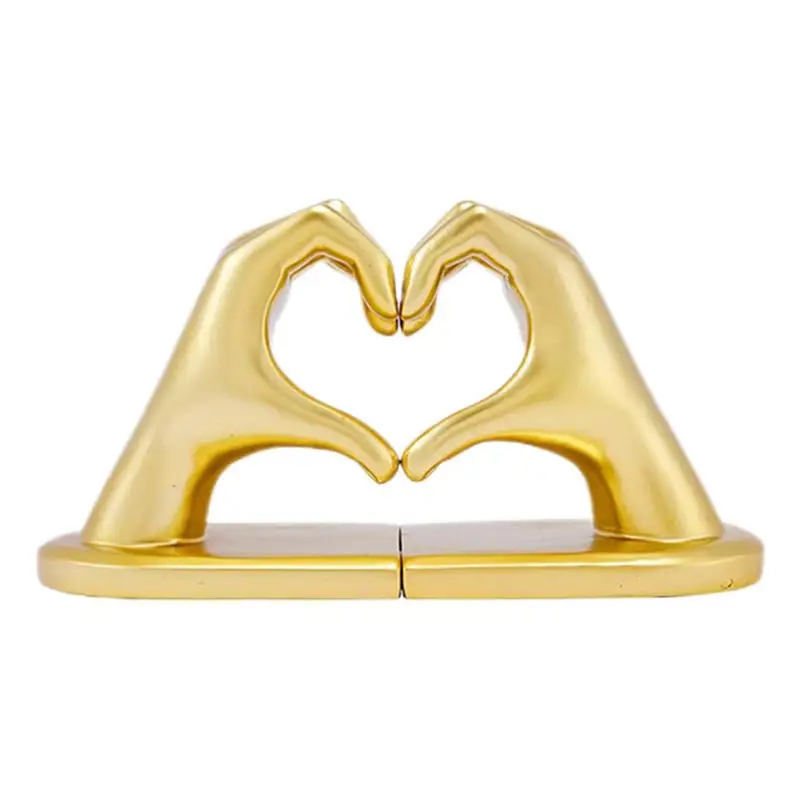 Gold Bookends Decorative Love Finger Sculptures Bookends Holder Finger Heart Shaped Figurine Bookend For Bookshelves Coffee