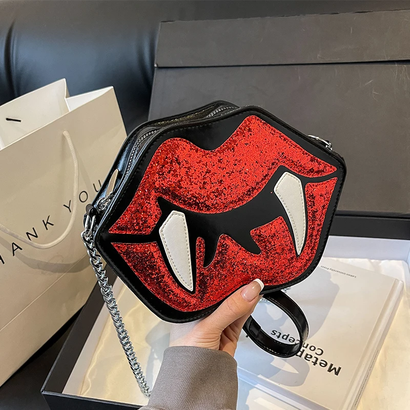 

Halloween Fun Bag Ladies Casual Fashion Crossbody Mobile Phone Bag Coin Purse Gold Silver Handbag Clutch Bag Lips Bag
