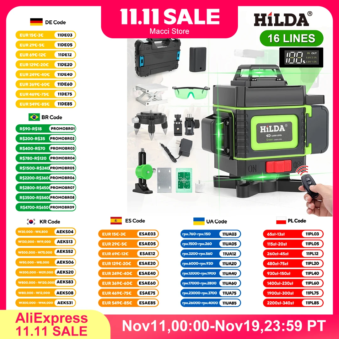 4D Laser Level 16/12 Lines Self-Leveling