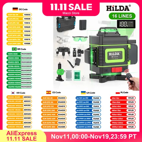 4D Laser Level 16/12 Lines Self-Leveling HILDA