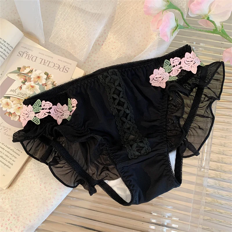 2 Pieces Cute Kawaii Lingerie Women Panties Japan G-string Embroidery Micro Panties Skeleton Seamless French Underwear Thong