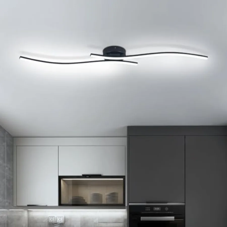 

28W Linear Ceiling Light Black Modern LED Ceiling Light Fixture 6000K Aluminum Long Ceiling Lamp for Hallway Kitchen Bedroom Di