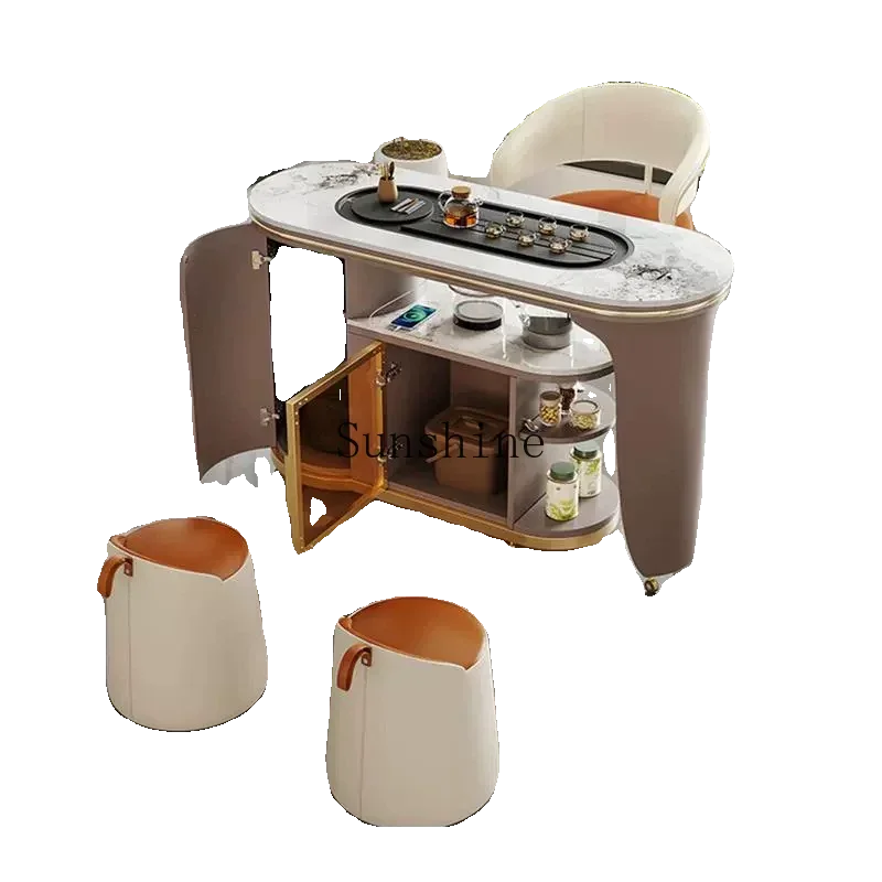 

Rotatable and movable light luxury small apartment rock tea table and chair combination boiling water