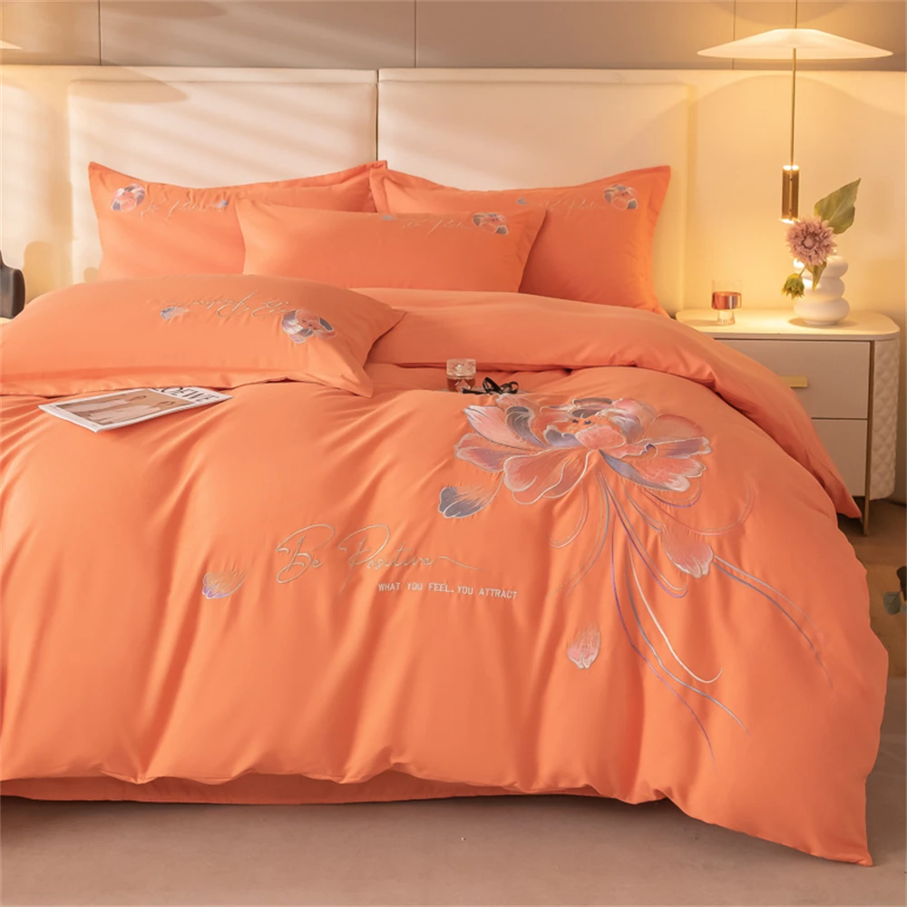 

Flower Embroidery Bedding Set Light Luxury Single Double Four-Piece Set Soft Duvet Cover Set Bed Sheet Pillowcases Home Textiles