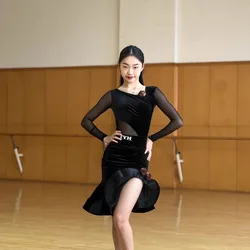 latin dance dress woman competition dance shirt skirt long sleeve Dance wear perform Latin dance suit stage custom 2025 suit