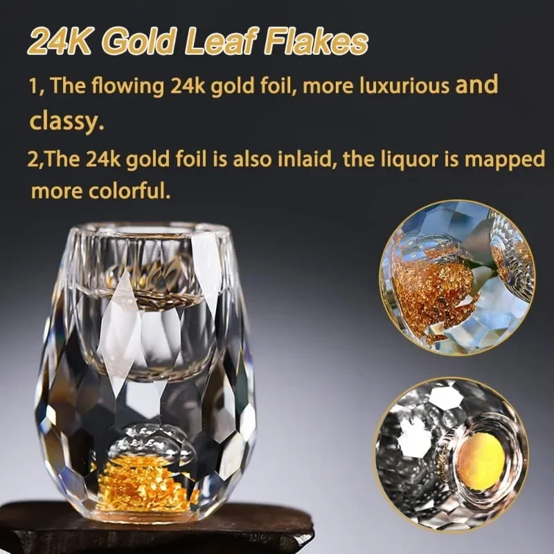 Creative Crystal Shot Glass 15ML Mini Whisky Liquor Cups Double Bottom Gold Foil Cup for Tequila Liqueurs Party Collection Gift