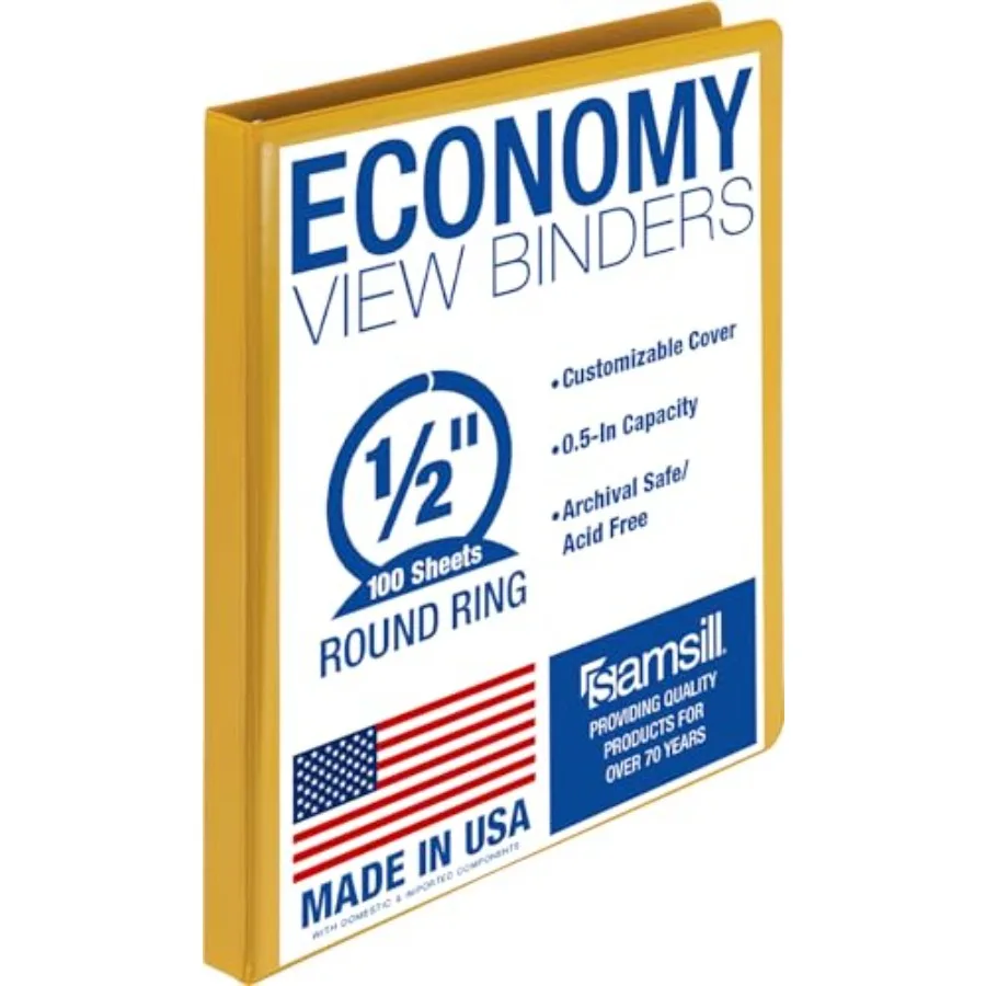 

Economy 0.5 Inch 3 Ring Binder, Round Ring Binder, Customizable Clear View Cover, Yellow ‎