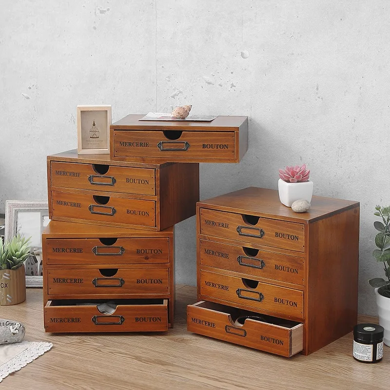 Modern style office desk storage organizer wooden box home drawer type cosmetic