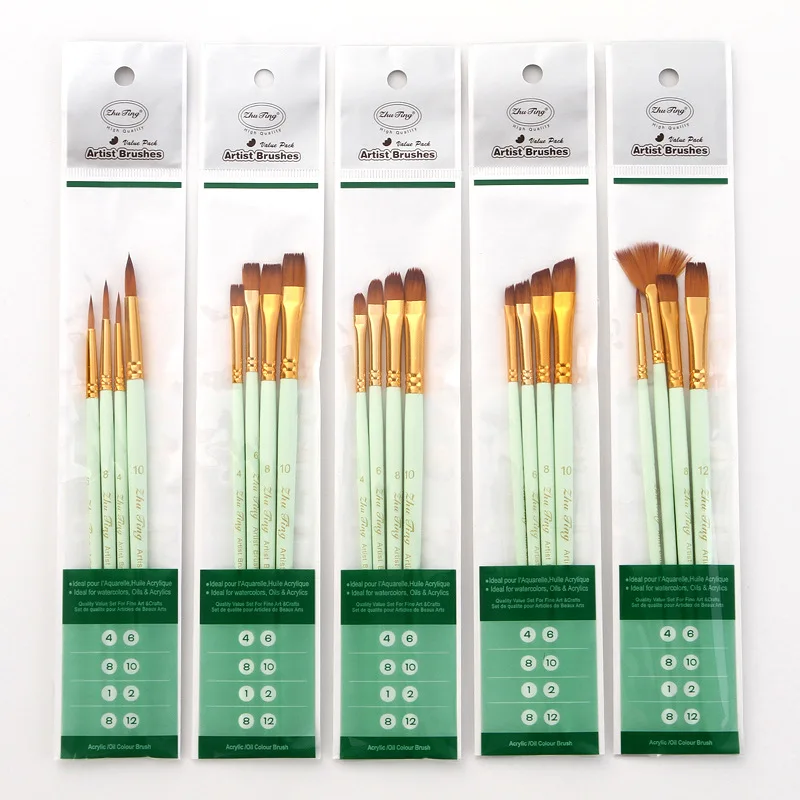 Pinceaux professionnels à aquarelle, poils en Nylon, poignée en bois, stylos de peinture de détail acrylique, papeterie de dessin scolaire pour étudiants, 4 pièces