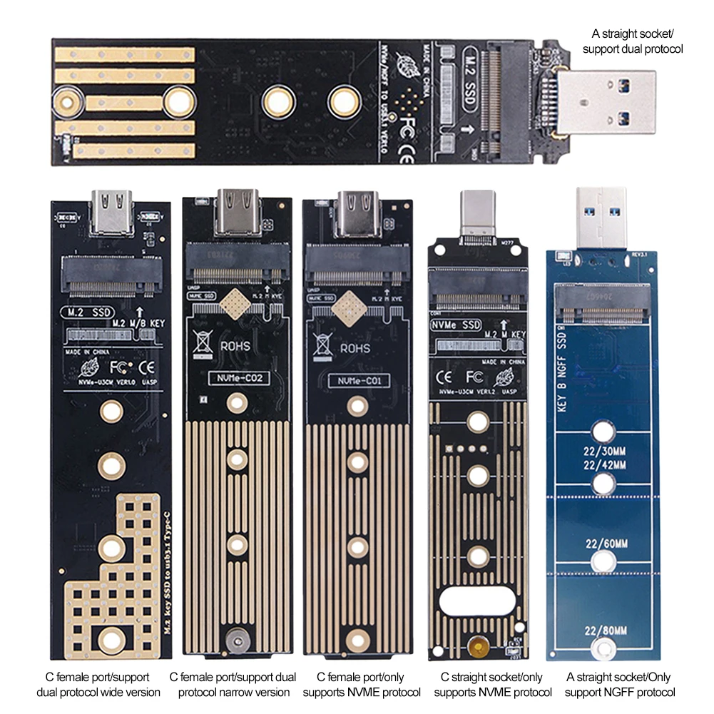 M.2 ke adaptor tipe-c USB M B Key M.2, konverter adaptor SSD SATA NGFF NVME Dual Protocol M2 ke USB 3.1 papan kartu Riser M.2 SSD