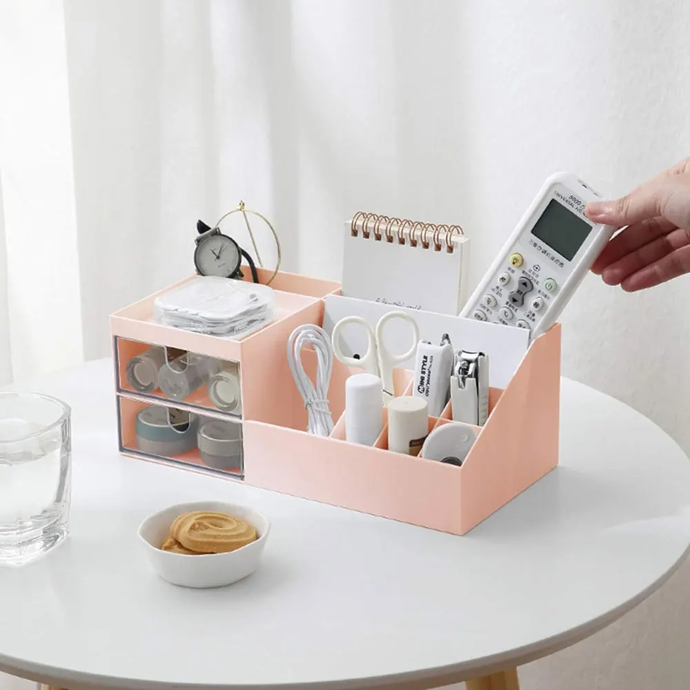 

1 шт. розовый пластиковый настольный ящик для хранения с прозрачным ящиком, хороший помощник для хранения настольных предметов.