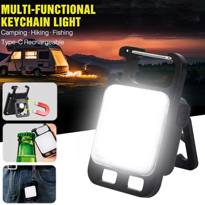 Portátil chaveiro luz mini multifuncional lanterna de acampamento usb recarregável trabalho led brilhante cob bolso clipe lanterna