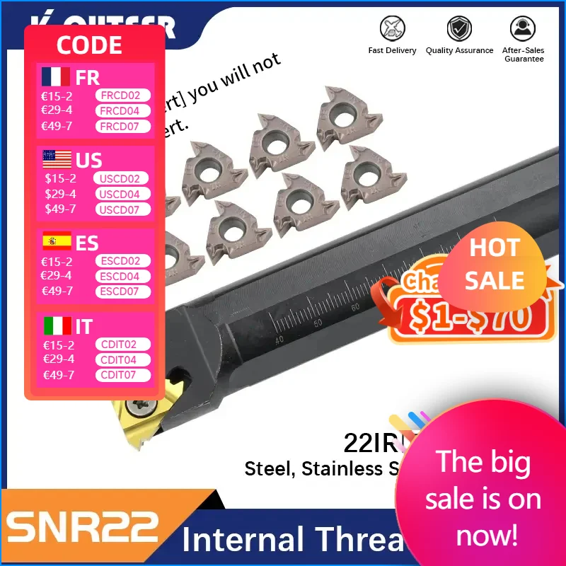 

SNR0020R22 SNR0025S22 SNR0032T22 SNR0040T22 SNR0050U22 Internal Thread Turning Tool rod 22IR Inserts Lathe CNC tools