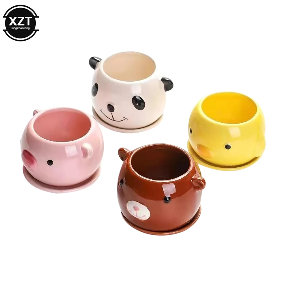 Cartoon Pig Ceramic Flower Pots Colourful Round Plastic Plant Flower Pot Succulents Pot Garden Home Office Decor Nursery Pots