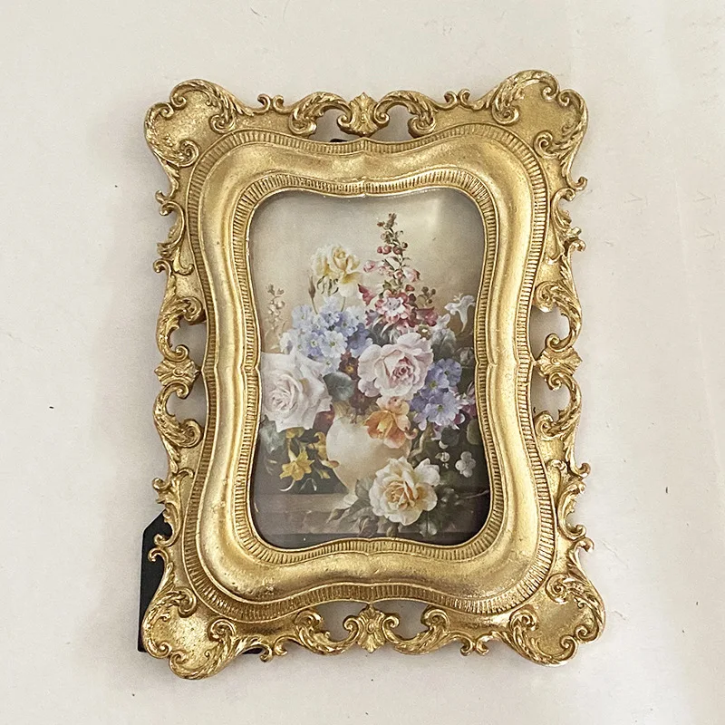 Carved Hollow-out Golden Frame Wall Hanging Entrance Restaurant Bedroom Decorative Painting Frame Resin Decorations Table