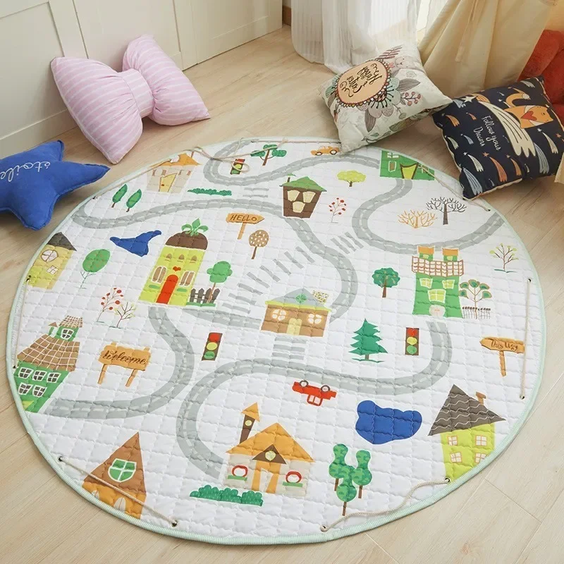 

145cm Animal Baby Play Mats Round Kids Rug Toys Children's Carpet Cotton Developing Mat Rug Baby Puzzle Play Mat Storage Bag Toy