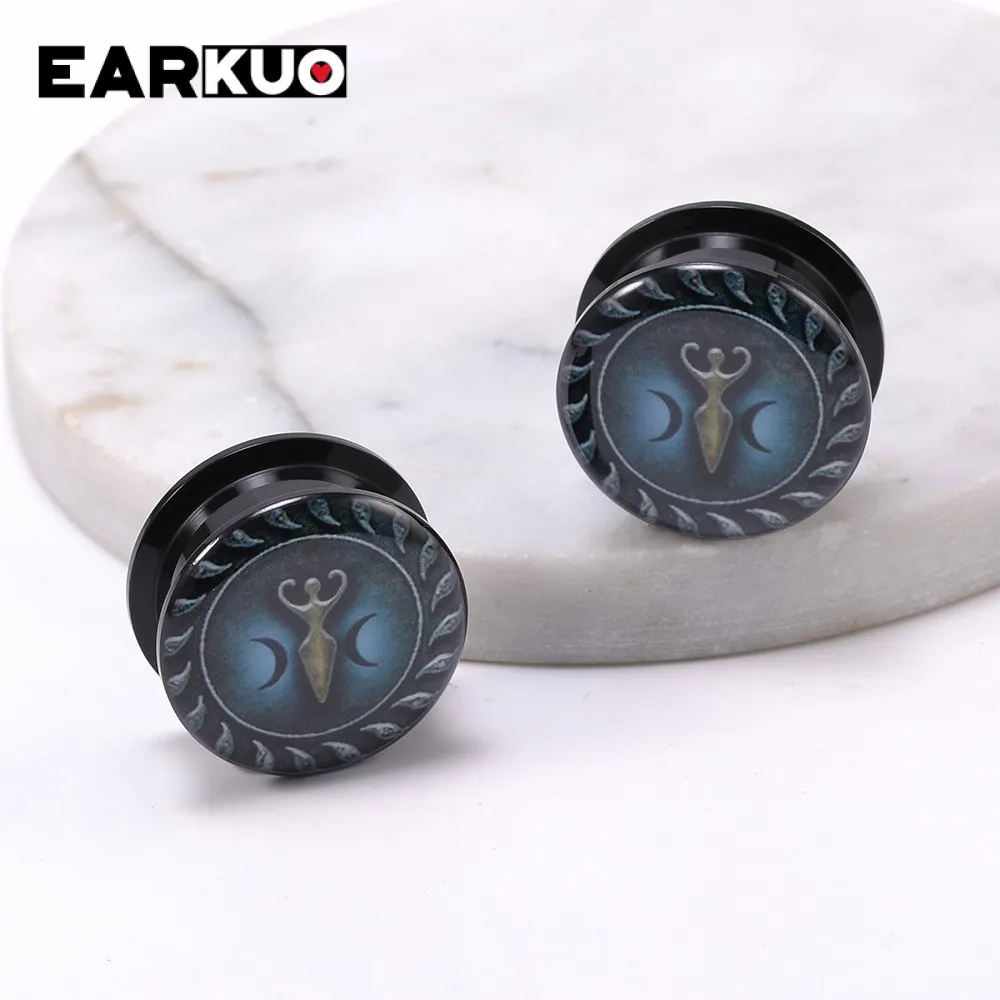 EARKUO Vintage Acrylic Sun Moon Lock Cat Fish Ear Plugs Tunnels Piercing Body Jewelry Earring Gauges Stretchers Expanders 2PCS