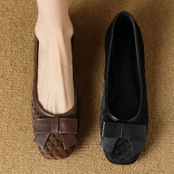 Plus size 34-41 women's horsehair round toe slip-on flats single shoes sweet bowtie elegant ladies slim daily dress shoes woman