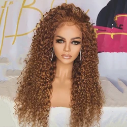 Synthetic Hair Kinky Curly Preplucked 26 Inches Long Glueless Blonde Lace Front Wig With BabyHair Heat Temperature Daily Cosplay