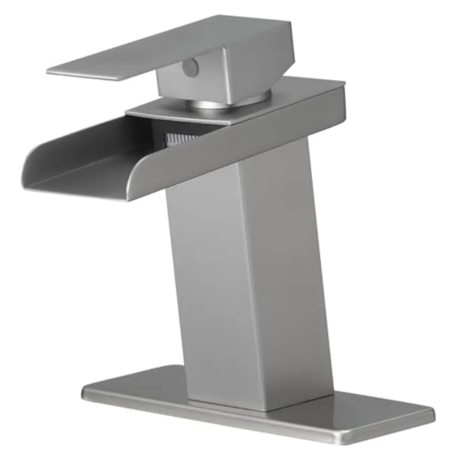 

Waterfall Bathroom Faucet Brushed Nickel for Sink 1 Hole Vanity Lavatory RV with Supply Hose Combo Parts Basin Commercial Singl