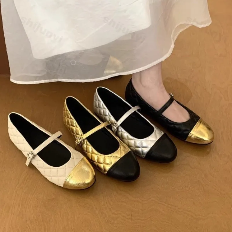 

Woman Flat Shoes Fashion Color Blocking Shallow Buckle Strap Mary Jane Shoes Comfortable Soft Elegant Versatile Round Toe Flats