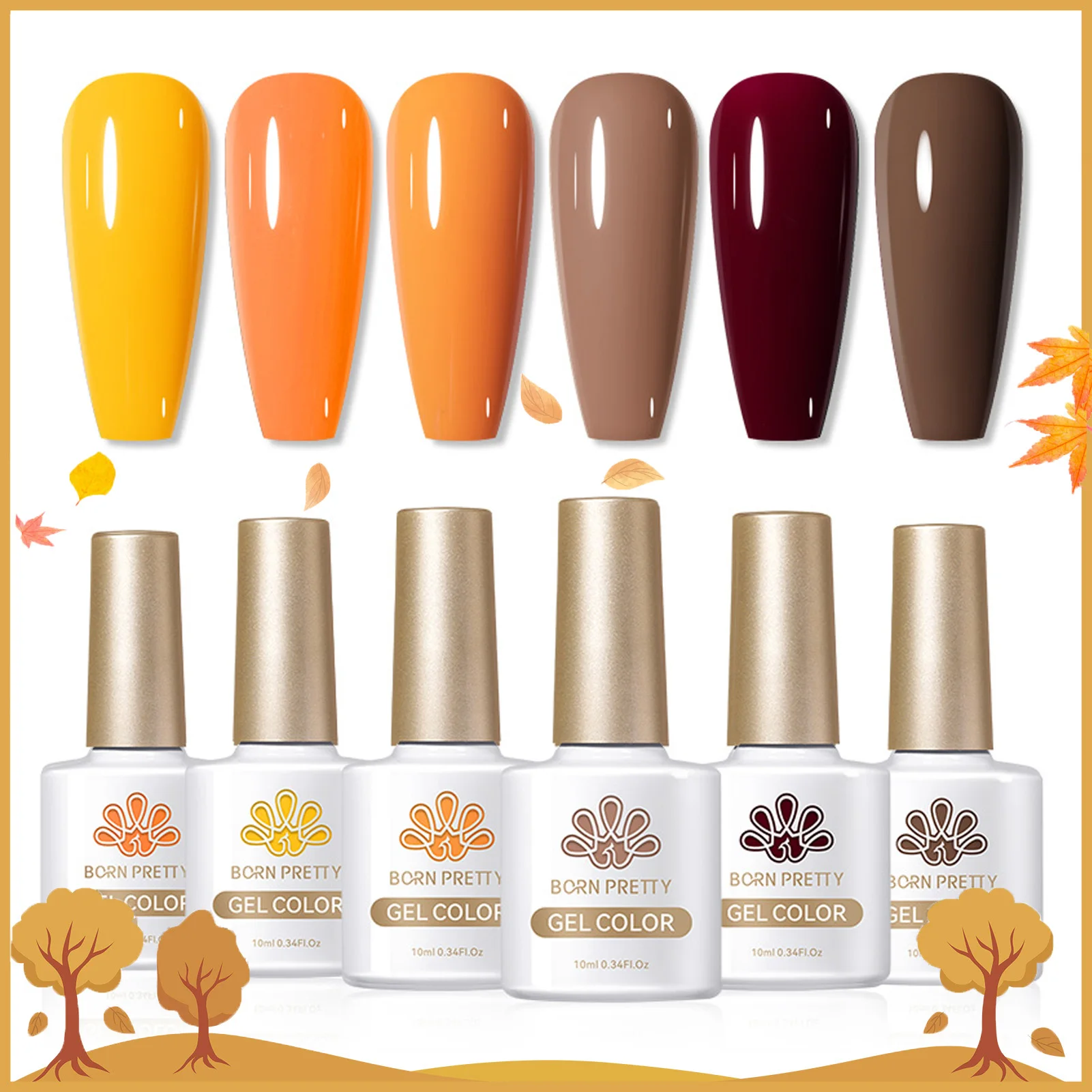 BORN PRETTY 6 pz/set Autunno Giallo Rosso Marrone Kit Smalto Gel Soak off UV LED Set di smalti semipermanenti per unghie